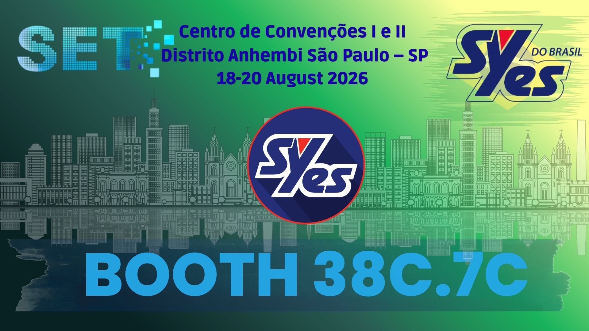 News SETEXPO 26 SYES do Brasil SETEXPO invitation graphic featuring high-efficiency TV and radio transmitters at Booth 38C.7C.